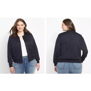 Lane Bryant On-The-Go Laser Cut Floral Navy Blue Zip Up Bomber Jacket Women's 20